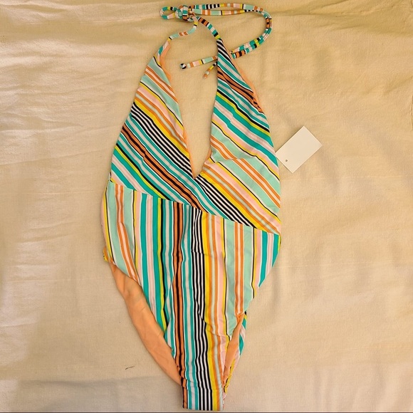 NEW The Bikini Lab Striped One Piece Swimsuit Medium Blue 70s - Picture 3 of 6